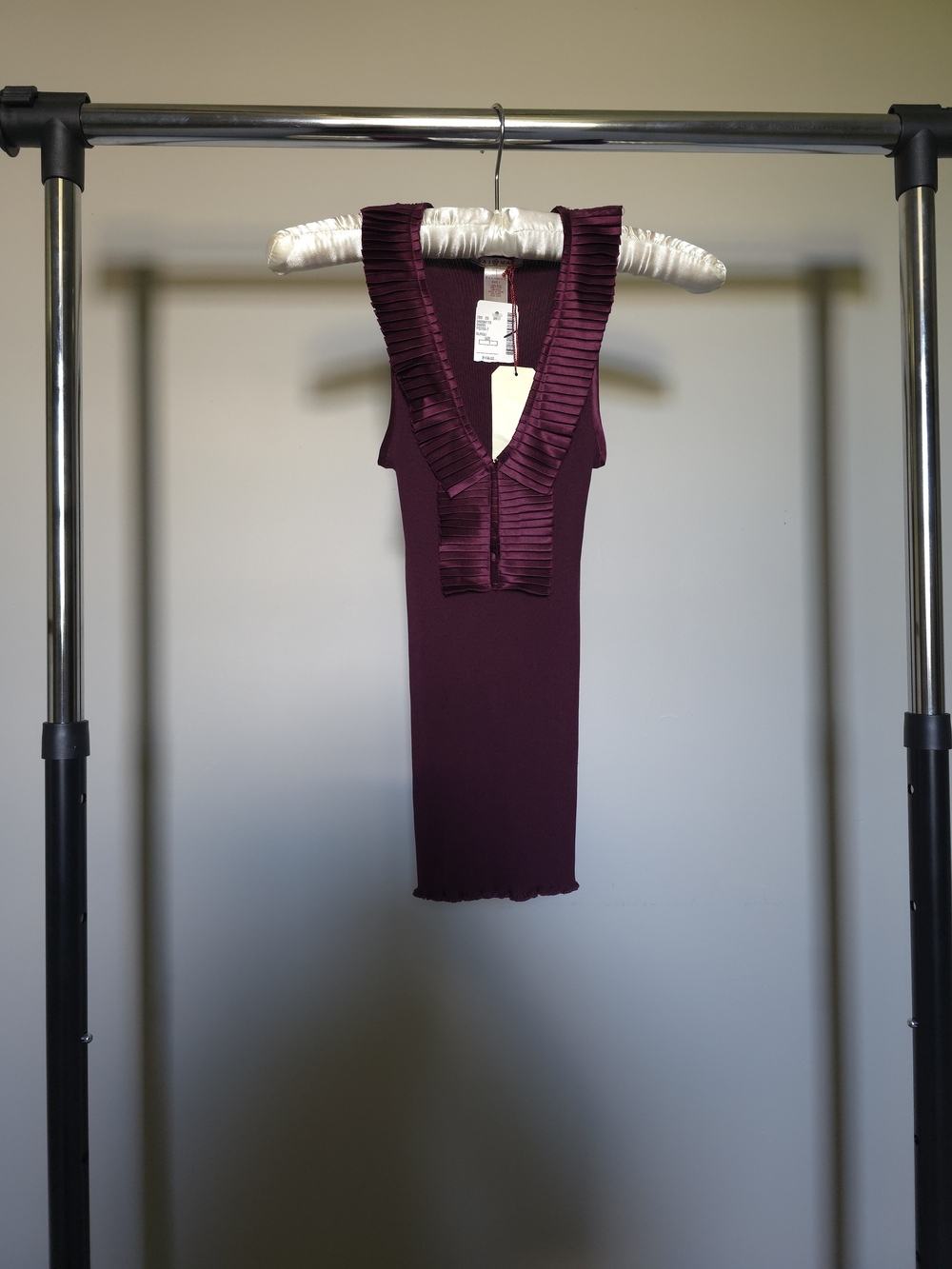 Salomay Silk Stretchy Burgundy Tank with Ruffle Trim - Picture 14 of 15
